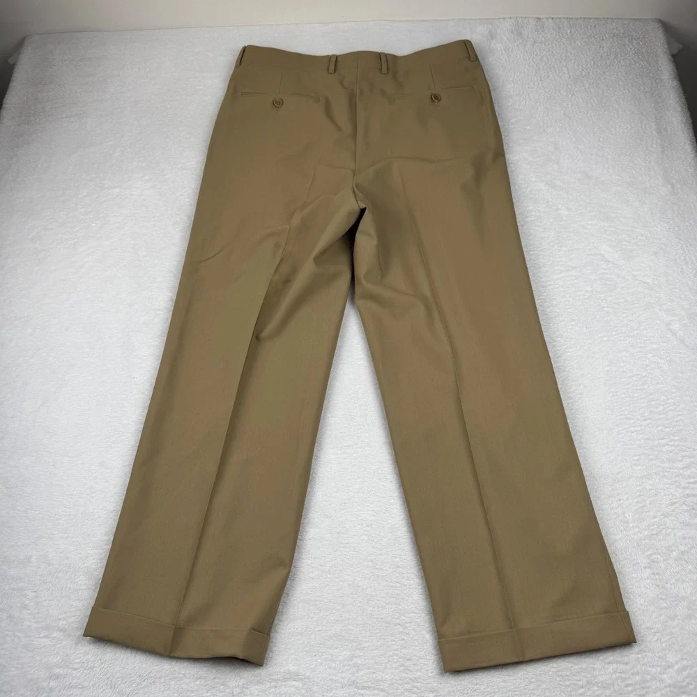 Canali Dress Trousers Mens 34 Tan Pure Wool Triple Pleated Cuffed Made in Italy